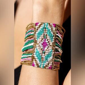 Colorful Southwestern Seed Bead Stretch Bracelet|Turquoise